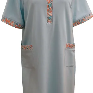Robe Adaptée Cotonnade à Collet Turquoise