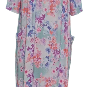 Robe de Nuit Adaptée Style 1-2421 – Vert fleurs Multicolor