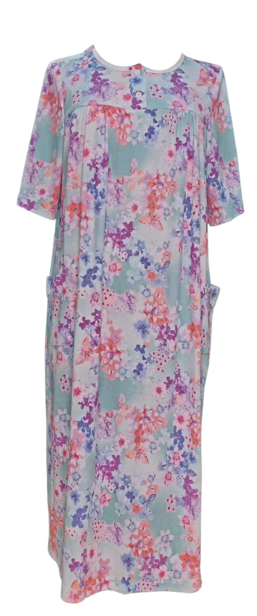 Robe de Nuit Adaptée Style 1-2421 – Vert fleurs Multicolor