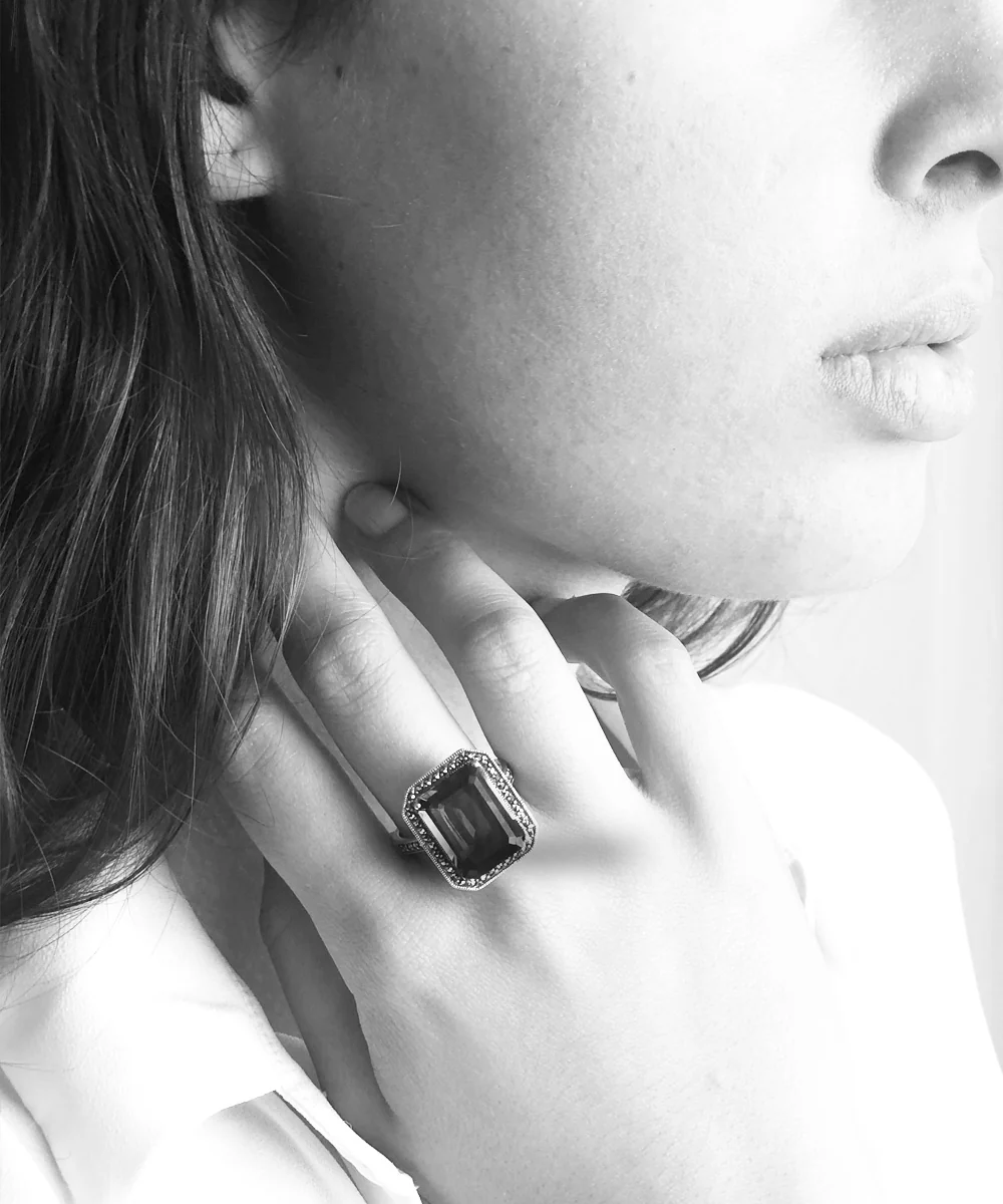 Bague lapis lazuli art déco, marcassites et argent – Image 2