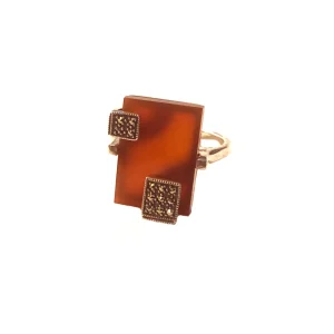 Bague cornaline Mireille en argent et marcassites