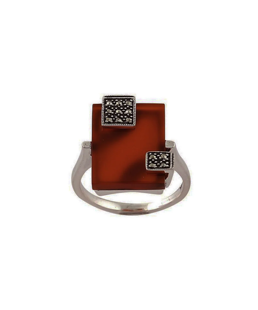 Bague cornaline Mireille en argent et marcassites – Image 3
