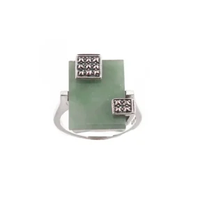 Bague art déco rectangle jade en argent et marcassites