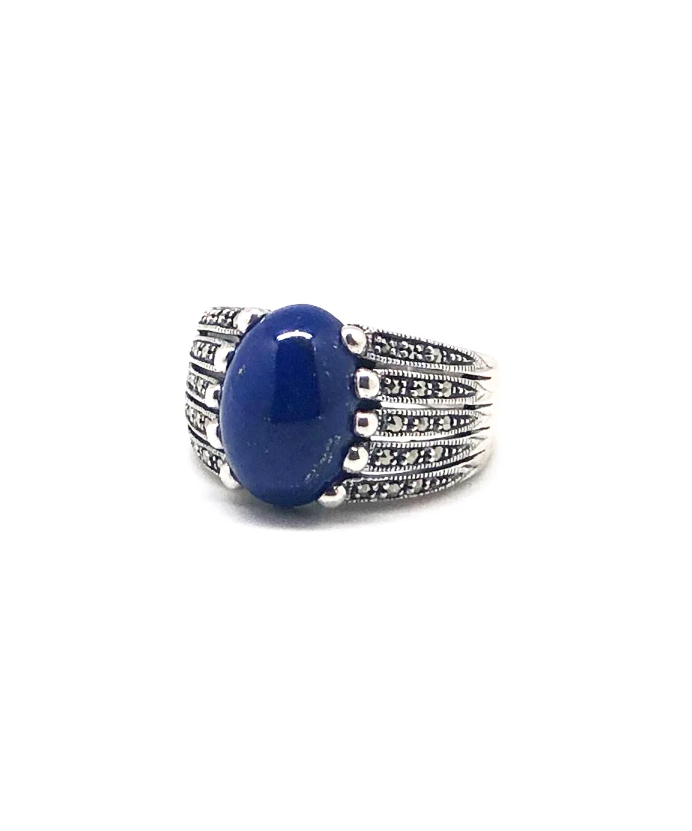 Bague lapis lazuli art déco en argent 925 et marcassites