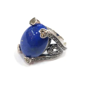 Bague art déco lapis lazuli en argent et marcassites
