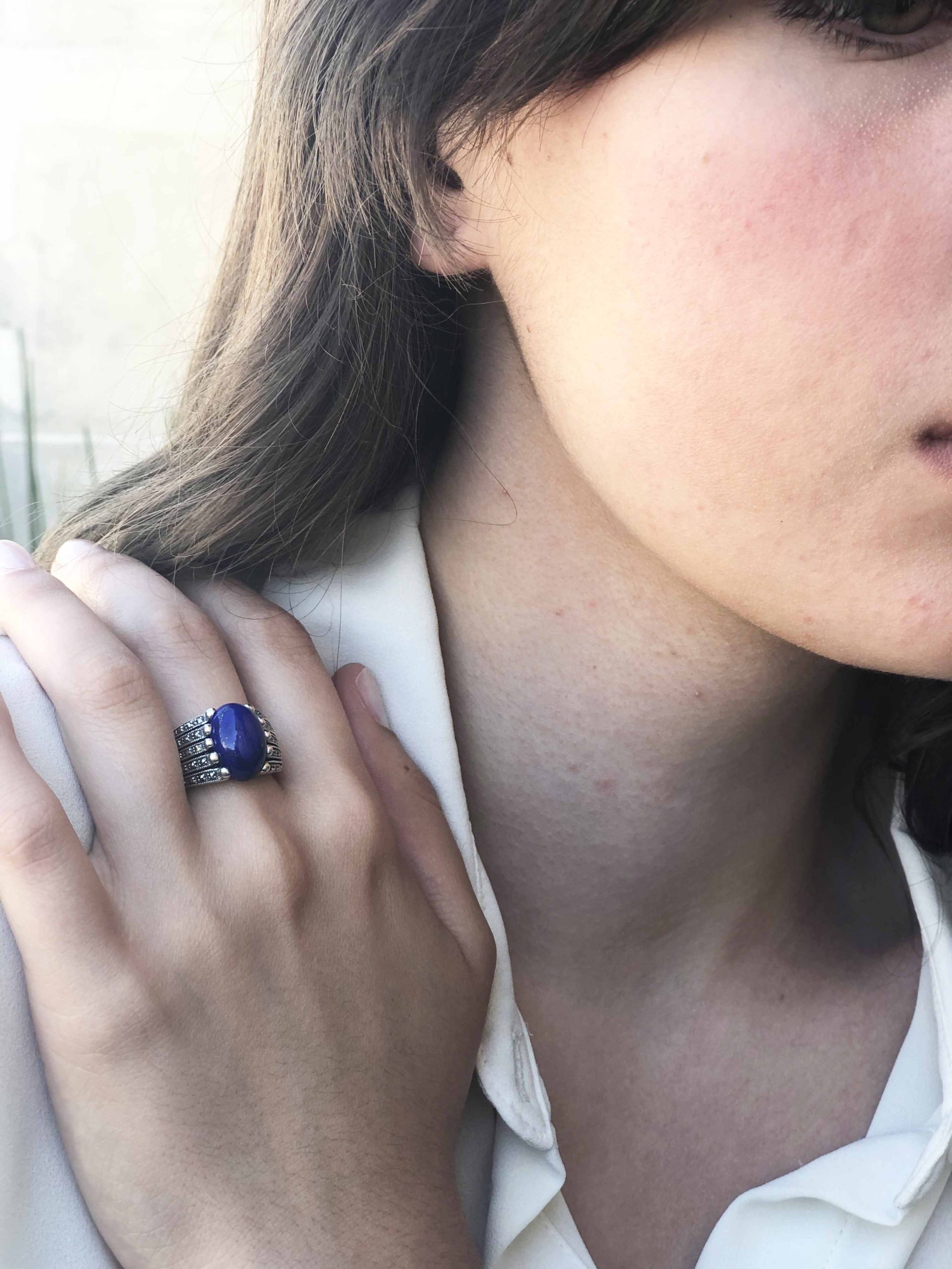 Bague lapis lazuli art déco en argent 925 et marcassites – Image 2