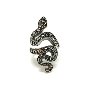 Bague serpent en argent et marcassites de style art déco