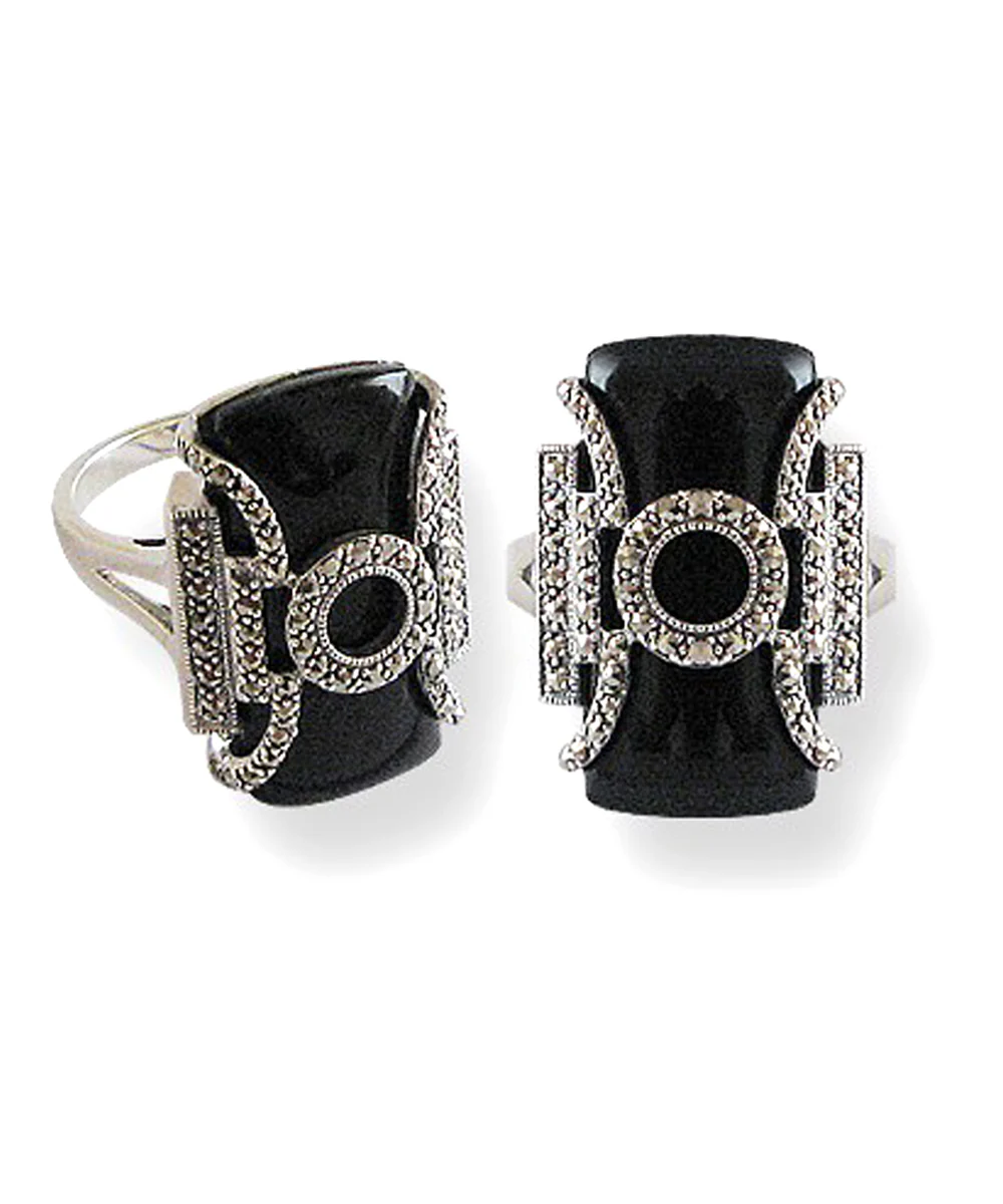 Bague art déco onyx et marcassites avec une perle centrale – Image 3