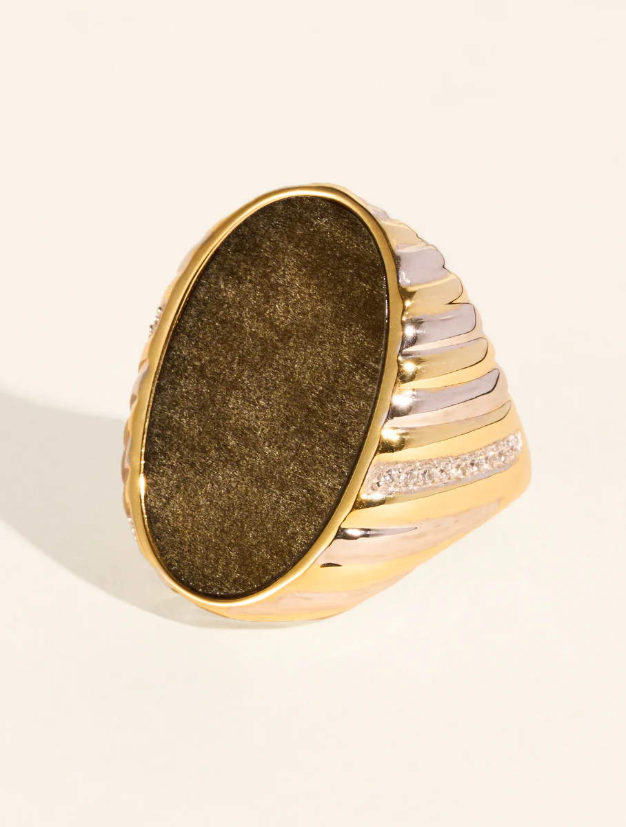 Bague Amara - Obsidienne Dorée