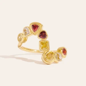 Bague Rivière - Zircons jaune et grenat