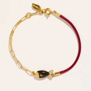 Bracelet poisson - Bordeaux/Obsidienne dorée
