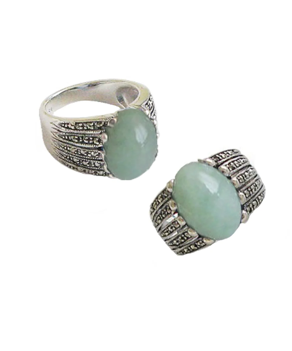 Bague jade art déco en argent 925 et marcassites