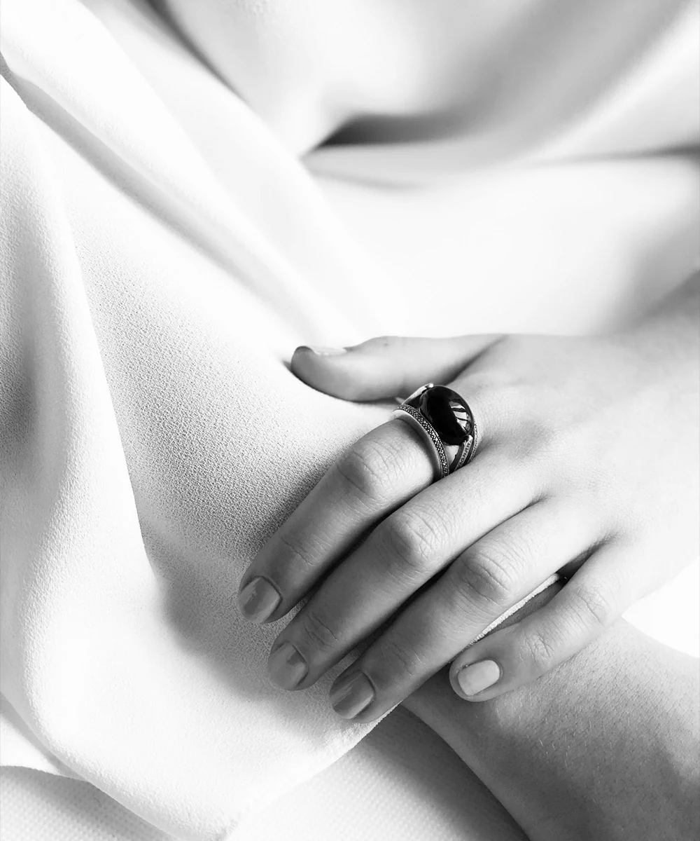 Bague jade bleu art déco ovale en argent 925 et marcassites – Image 2