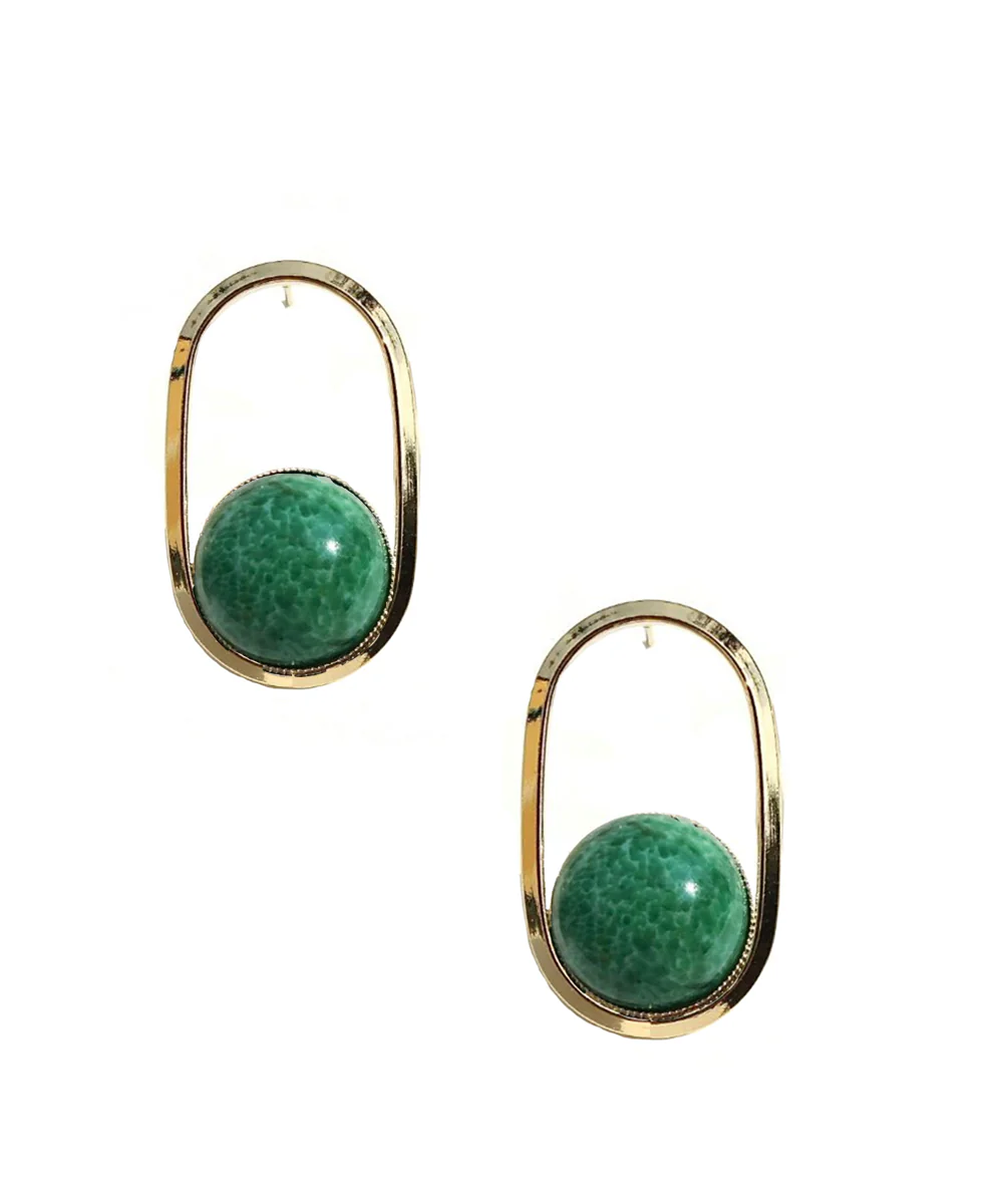 Boucles d'oreille 70 malachite- Isabelle Michel