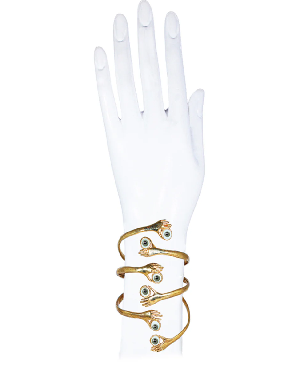 Bracelet 6 mains yeux verts en bronze - Bernard Delettrez – Image 2