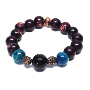 Bracelet mala tibetain agates bleues et onyx - Jewels of Mala