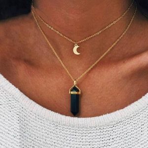 Collier femme multi rangs noir