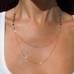 Collier femme multi rangs or vert noir