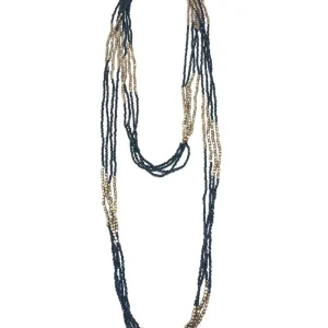 Collier sautoir en perles de rocaille noir et doré - Fonsi