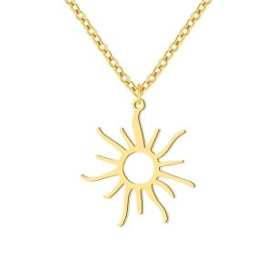 Collier soleil acier doré