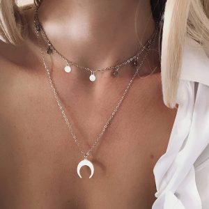 Collier tendance 2023 -multirang corne pastille argent