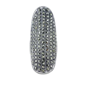 Bague très longue en marcassites et argent