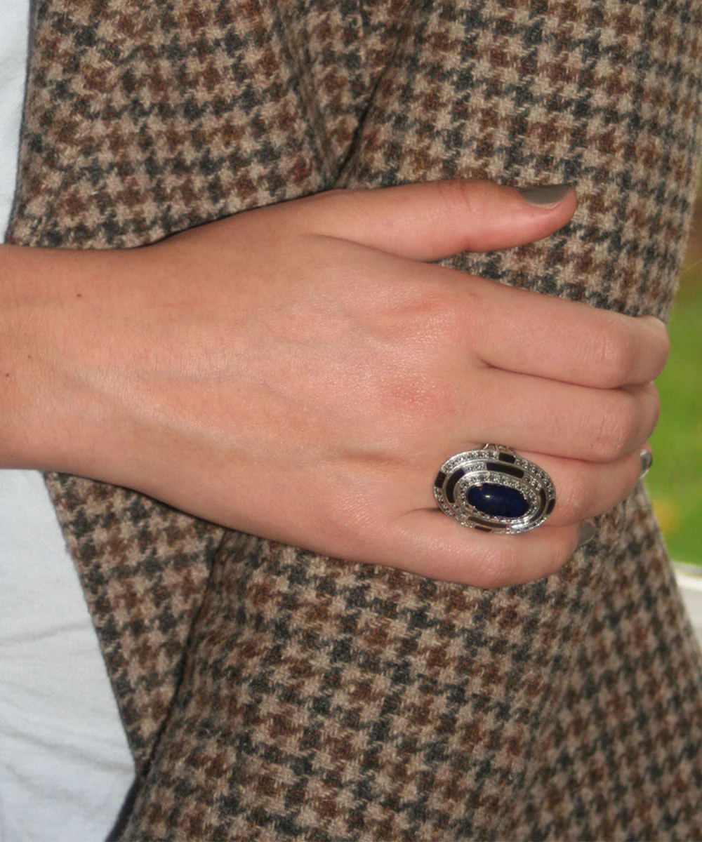 Grosse bague ovale onyx en marcassites et argent - Métron – Image 3