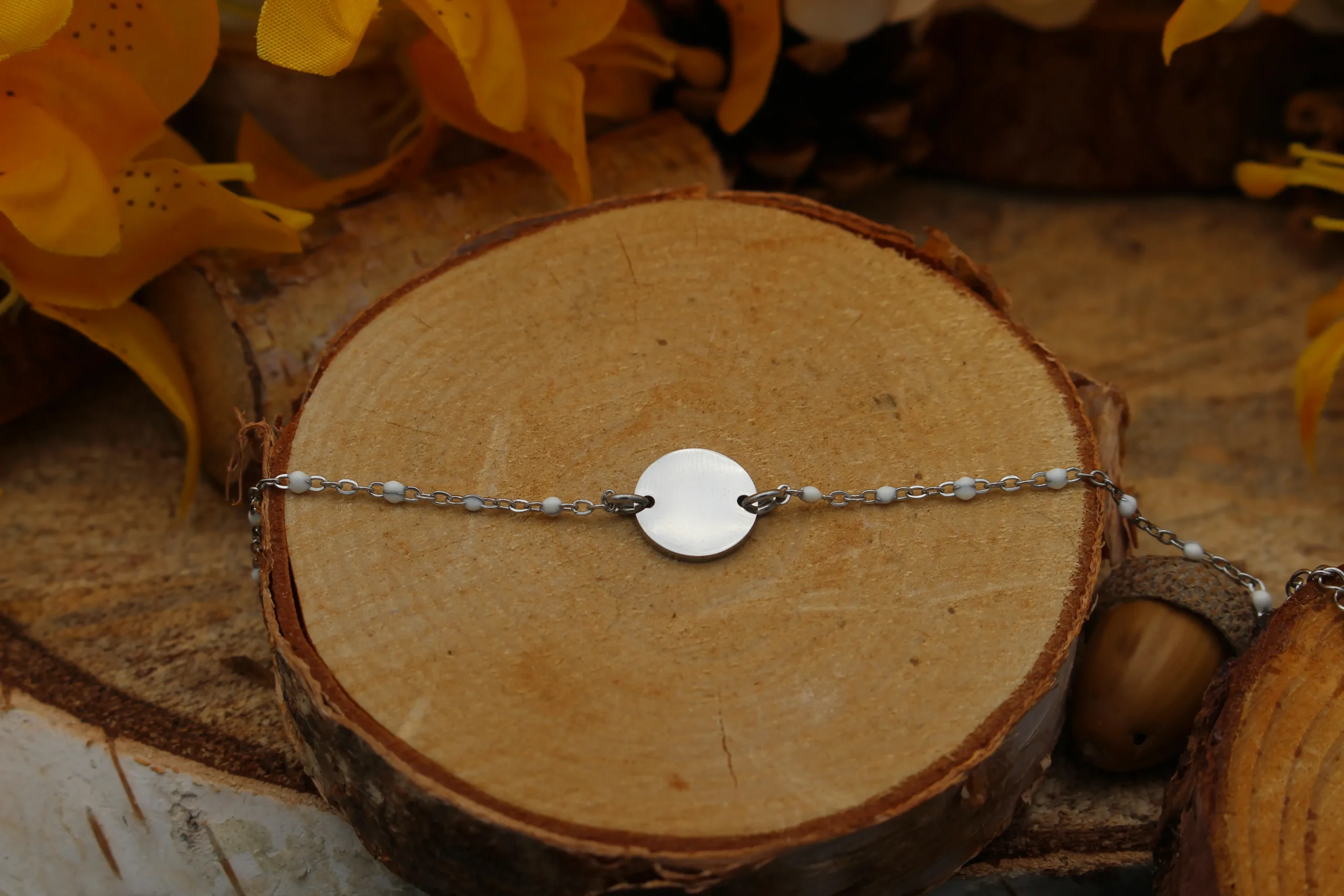 Gourmette Gravure Rond Forçat Perles (Taille Femme) – Image 2