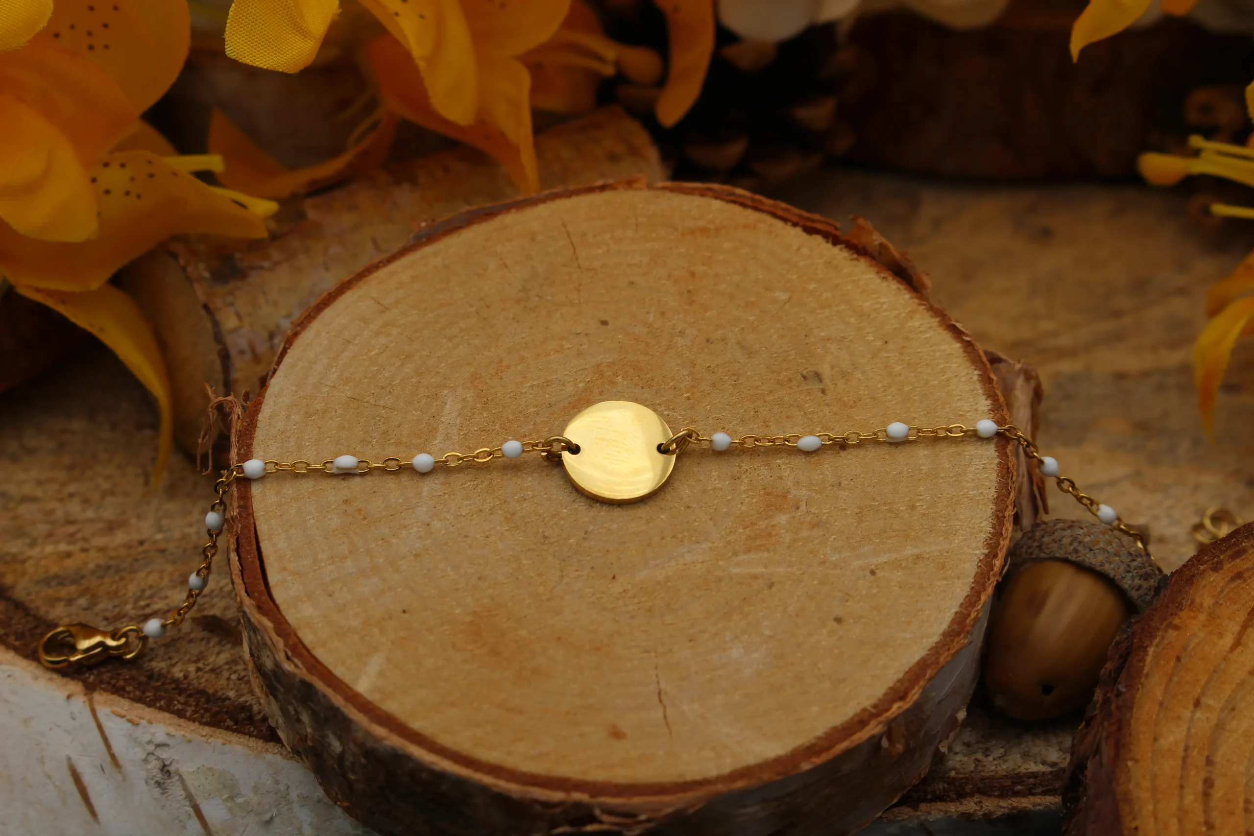 Gourmette Gravure Rond Forçat Perles (Taille Femme)