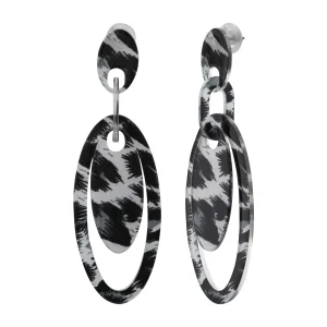 Boucles d'Oreilles Acier acétate tigré noir