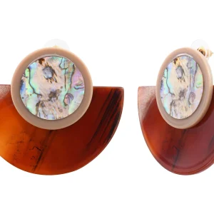 Boucles d'Oreilles Acier acétate marron nacre