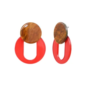 Boucles d'oreilles acier acétate miel rouge