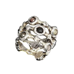 Trio d'anneaux or et argent avec quatre diamants - Zangara Gioielli Milano