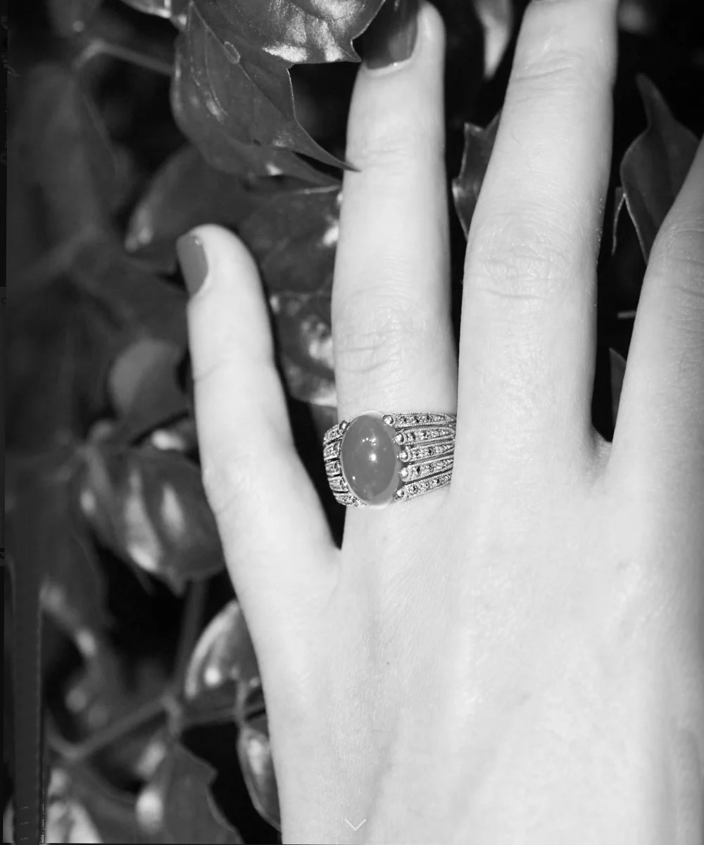 Bague pierre de lune art déco en argent 925 et marcassites – Image 2