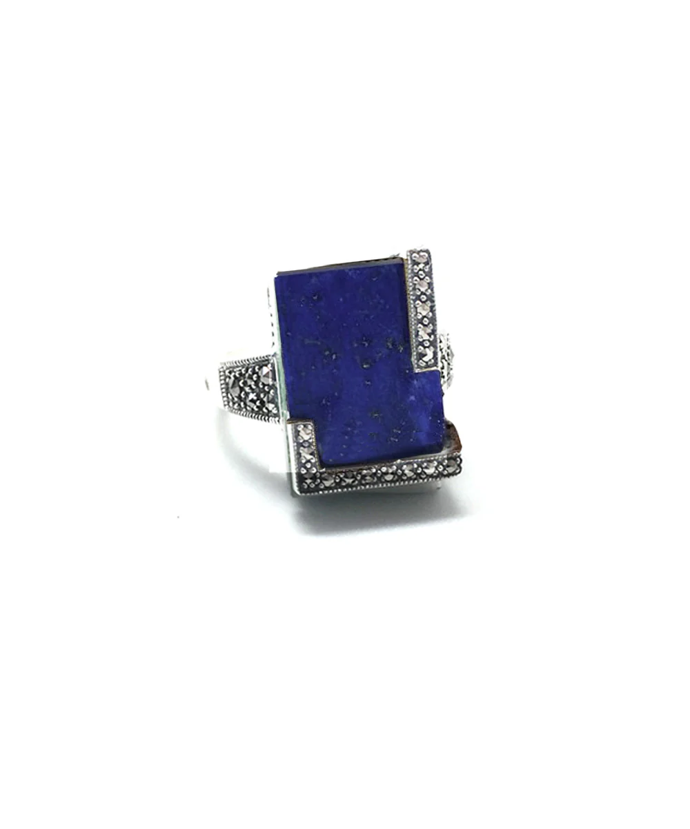Bague art déco lapis lazuli, argent et marcassite – Image 3