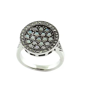 Bague ronde opales art déco , argent et marcassites