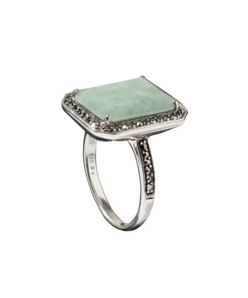 Bague art déco en jade, marcassite et argent - Métron – Image 3