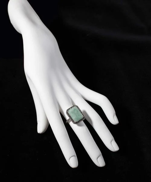 Bague art déco en jade, marcassite et argent - Métron – Image 4