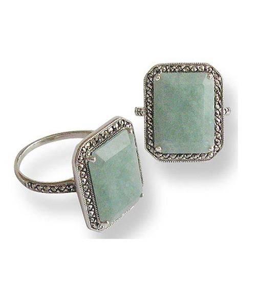 Bague art déco en jade, marcassite et argent - Métron