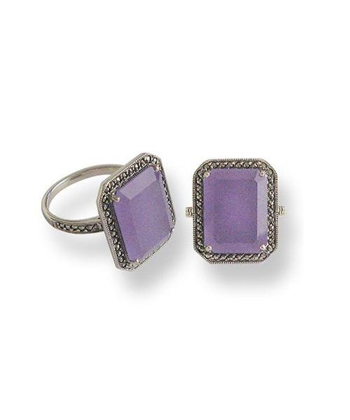 Bague art déco jade lavande, marcassite et argent – Image 4
