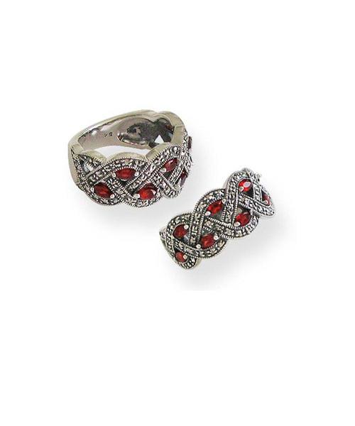Bague art déco grenats en argent et marcassites – Image 4
