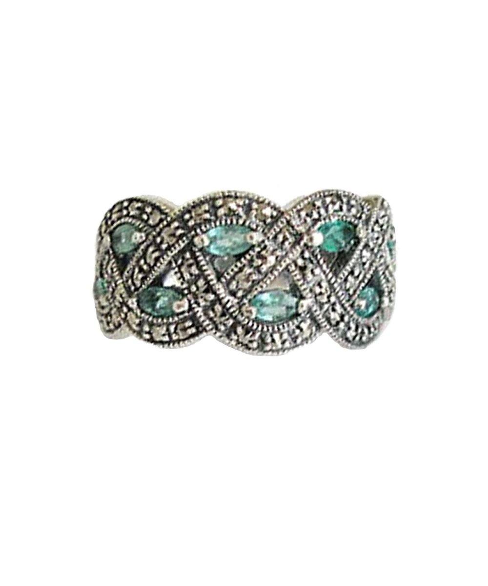 Bague art déco en marcassite et émeraudes - Métron