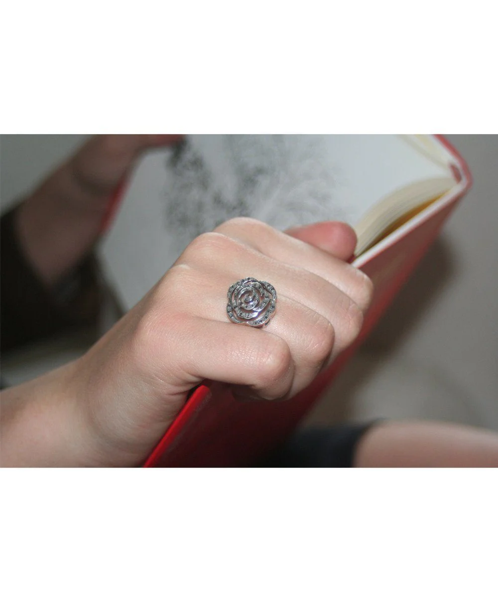 Bague fleur rose en argent et marcassites style art déco – Image 2