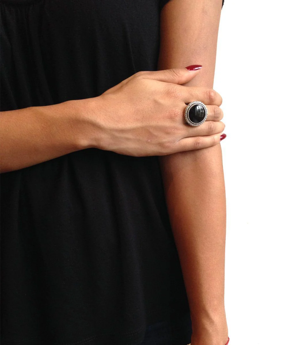 Bague onyx ronde, argent et marcassites - Métron – Image 2