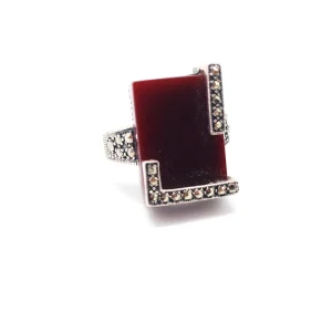 Bague art déco Cornaline en argent et marcassites