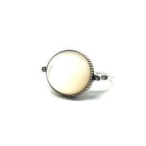 Bague nacre ronde art déco en argent et marcassites