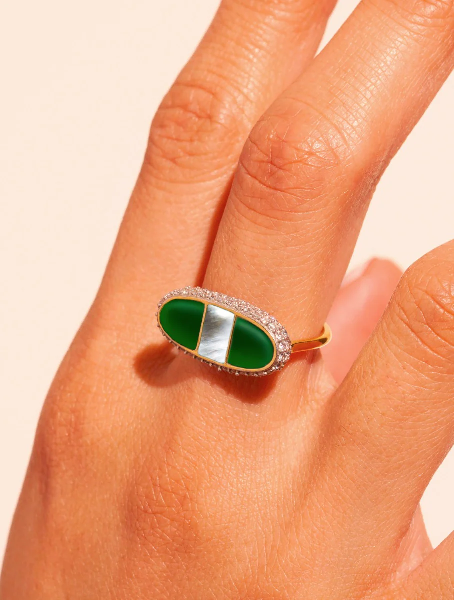 Bague Izy 1 - Onyx Vert / Nacre Grise – Image 2