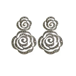 Boucles d'oreilles double rose en marcassites - Métron