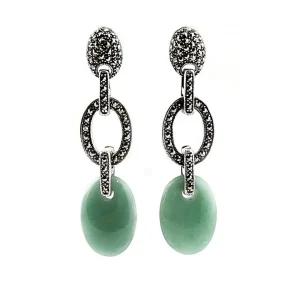 Boucles d'oreilles en jade vert et marcassites - Métron