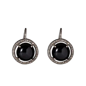 Boucles d'oreilles dormeuses en onyx, marcassites et argent - Métron